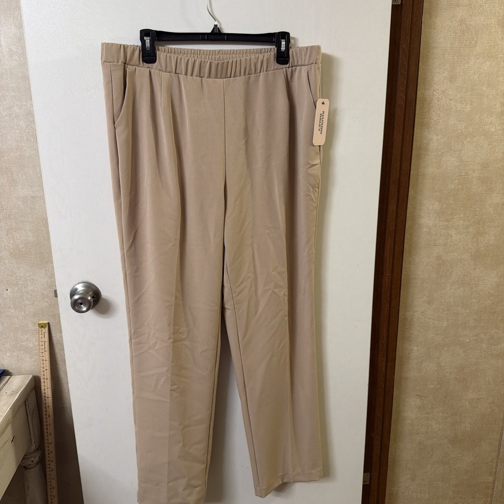 Allison Daley Pull On Dress Pants Elastic Waist Womens 18R Beige Stretch (DD)